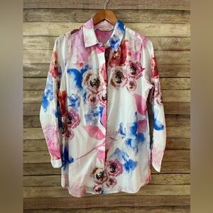 Soft Surroundings Aquarelle Watercolor Embroidered Floral Tunic Shirt Sz Medium